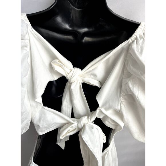 Vine Tree NWT White Tiered Cottagecore Midi Dress L Prairie Twist Balloon Sleeve - Picture 6 of 12